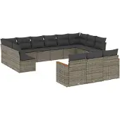 vidaXL 13-delige loungeset voor de tuin met kussens, grijs, polyrotan