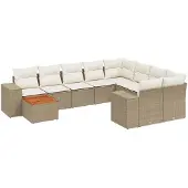 vidaXL 10-delige Loungeset met kussens poly rattan beige
