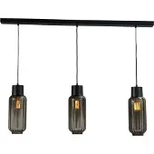 Masterlight Eetkamer hanglamp Lett ll 3-lichts zwart met smoke glas