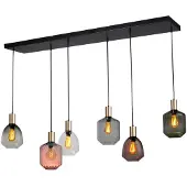 Masterlight 6-lichts hanglamp - goud - Porto met verschillende glazen