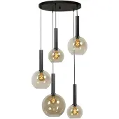 Masterlight Zwarte hanglamp Bella 5-lichts met glasbollen