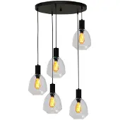 Masterlight 5-lichts vide hanglamp - zwart - Porto met Nicolette clear glazen