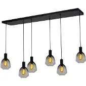 Masterlight 6-lichts hanglamp - zwart - Porto met Nicolette green glazen
