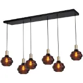 Masterlight 6-lichts hanglamp - goud - Porto met Ball red glazen