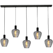 Masterlight 5-lichts hanglamp - zwart - Porto met Diamond smoke glazen