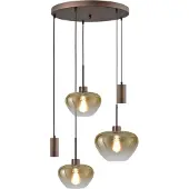 Masterlight 5-lichts hanglamp Genua bruin met 2x goud glas Ø 24cm - 1x Ø 29cm en 2x pendel