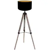 Mexlite Vloerlamp Triek 4107ZW driepoot met een zwart goud linnen kap