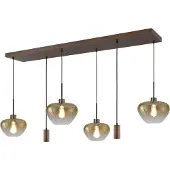 Masterlight 6-lichts hanglamp Genua bruin met goud glas en pendels