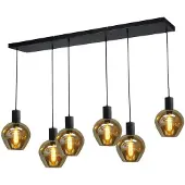Masterlight Zwarte hanglamp eetkamer Bounty 6-lichts rond glas