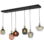 Masterlight 6-lichts hanglamp - goud - Porto met verschillende glazen