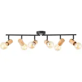 Brilliant Plafondlamp Kerry 6-lichts zwart met hout