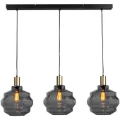 Masterlight 3-lichts hanglamp - goud - Porto met Ball smoke glazen - Ø 30cm