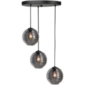 Highlight 3 Lichts Hanglamp Fantasy Zwart Met Ribbel Glas