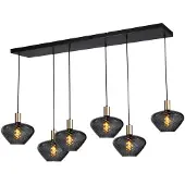 Masterlight 6-lichts hanglamp - goud - Porto met Blossom smoke glazen