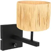 Steinhauer Zwarte wandlamp Stang 3710ZW met schakelaar en naturelkleurig gras kap