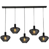 Masterlight 5-lichts hanglamp - zwart - Porto met Blossom smoke glazen