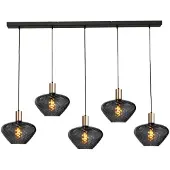 Masterlight 5-lichts hanglamp - goud - Porto met Blossom clear glazen