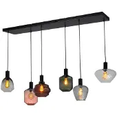 Masterlight 6-lichts hanglamp - zwart - Porto met verschillende glazen