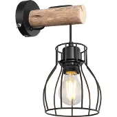 Globo Lighting Wandlamp Mina zwart met hout