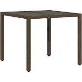 vidaXL Tuintafel met glazen blad 90x90x75 cm poly rattan bruin