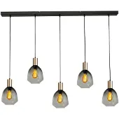 Masterlight 5-lichts hanglamp - goud - Porto met Nicolette green glazen