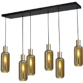 Masterlight Zwarte Hanglamp Met Goud Bounty 6 Lichts Cilindrisch Glas