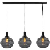 Masterlight 3-lichts hanglamp - zwart - Porto met Ball smoke glazen - Ø 30cm