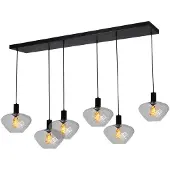 Masterlight 6-lichts hanglamp - zwart - Porto met Blossom clear glazen