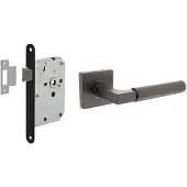 Intersteel deurbeslag set loopslot zwart met deurkruk Baustil op rozet 55x55mm - antraciet grijs