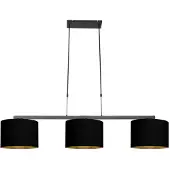 Steinhauer Zwarte 3-lichts hanglamp Stang 3981ZW met zwart linnen kappen met goudkleurige binnenkant