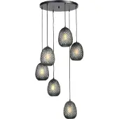 Masterlight Zwarte hanglamp Pineapple 6-lichts met rookglas