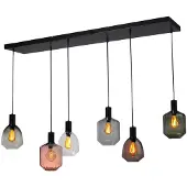 Masterlight 6-lichts hanglamp - zwart - Porto met verschillende glazen