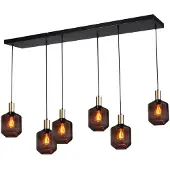 Masterlight 6-lichts hanglamp - goud - Porto met Jagger red glazen