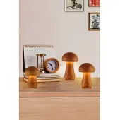 Searchlight Set Van 3 Tafellampen Asher Paddenstoel Hout