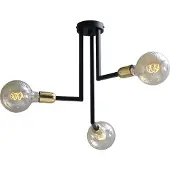 Masterlight Zwarte plafondlamp Tube 3-lichts met gouden fittingen