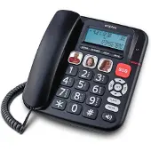 Emporia KFT20: Bedraad seniorentelefoon met luidsprekerfunctie, compatibel met hoortoestellen, toetsenherhaling en verlicht display. Kleur: zwart (KFT20)