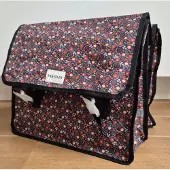 Traveler Dubbele zwarte fietstas bloemen rood geel wit