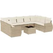 vidaXL 10-delige Loungeset met kussens poly rattan beige