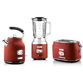 WESTINGHOUSE Retro ontbijtset, broodrooster met 2 sleuven, waterkoker, staafmixer, Waterkoker, Rood