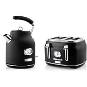 WESTINGHOUSE Retro Ontbijtset, broodrooster met 4 sleuven + waterkoker 1.7L, Waterkoker, Zwart