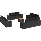 vidaXL 13-delige tuinmeubelset met kussens, zwart, polyrotan