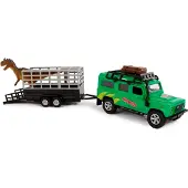 Kids Globe Die-cast Land Rover met Dino-trailer, 29cm