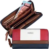 Tom Tailor Portemonnee 'Juna' donkerblauw / bruin / rood / wit