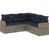 vidaXL 5-delige tuinbankset met kussens, grijs polyrotan