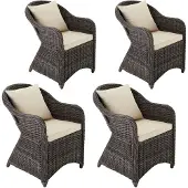 TecTake - 4 Luxe wicker tuinstoelen + kussens - grijs - 403683