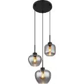 Globo Design Hanglamp Matt 3 Lichts Zwart Met Smoke Glas