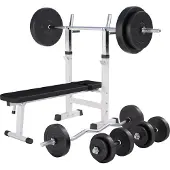 Gorilla Sports Verstelbare Halterbank Wit Met 100 kg Halterset Kunststof