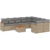 vidaXL 10-delige Loungeset met kussens poly rattan gemengd beige