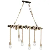 LINDBY - hanglamp - 6lichts - staal, hennepkabel - E27 - zwart goud geborsteld