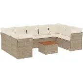 vidaXL 10-delige Loungeset met kussens poly rattan beige